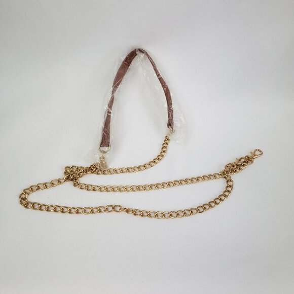 Gold Tone Chain PU Leather Strap Crossbody Handbag Purse Strap New - Picture 4 of 4